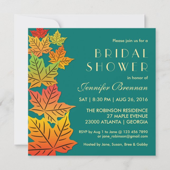 Autumn Falling Maple Leaves Wedding Invitation (Front)