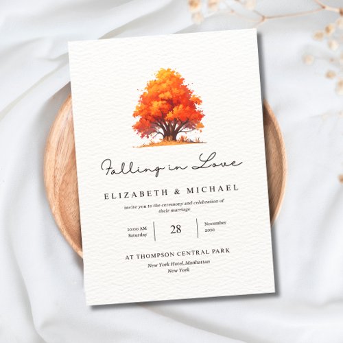 Autumn Fallng In Love Wedding Elegant Fall Wedding Invitation