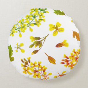 Autumn Falls Floral Pattern Round Pillow