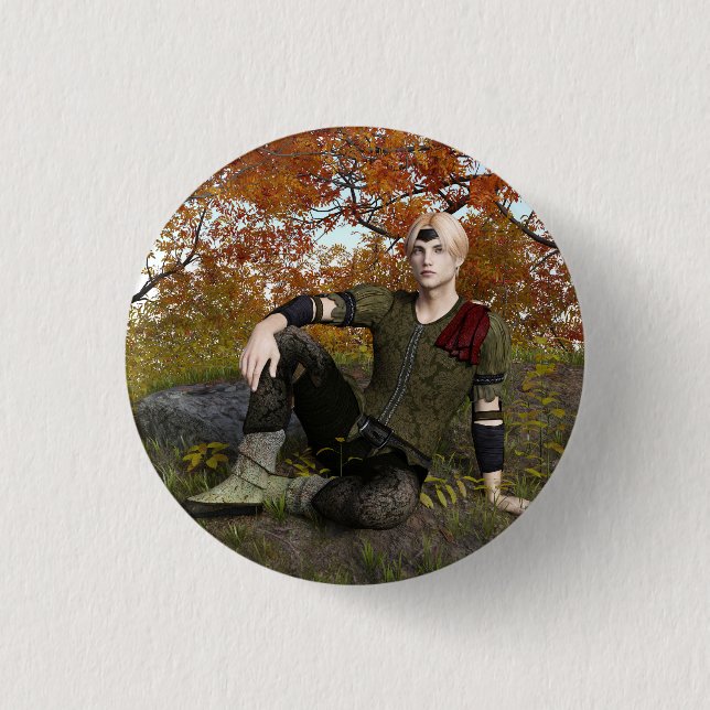 Autumn Fantasy Prince Forest Portrait Button (Front)