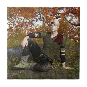 Autumn Fantasy Prince Forest Portrait Ceramic Tile