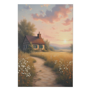 Autumn farm cottage faux canvas print