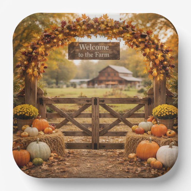 Autumn Farm Gate Paper Plates (Front)
