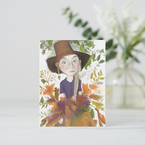 Autumn Farm Girl with Flowers Art Card