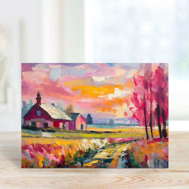 Autumn Farm Landscape Modern Abstract Art Card (Creator Uploaded)