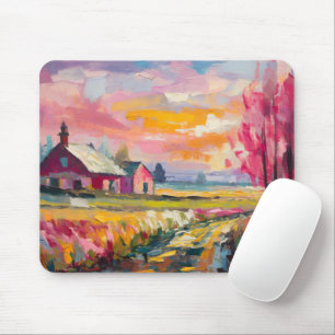 Autumn Farm Landscape Modern Abstract Art Mouse Pad