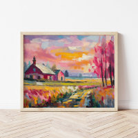 Autumn Farm Landscape Modern Abstract Art