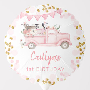 Autumn Farm Pumpkin Pink Truck Drive By Birthday Balloon