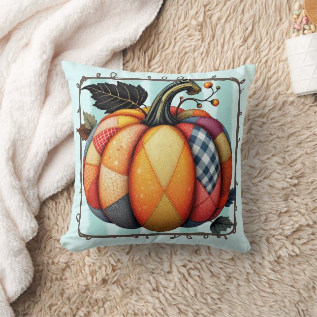 Autumn Farmhouse Quilt Style Home Décor Throw Pillow (Blanket)