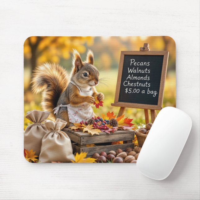 Autumn Farmstand With a Squirrel  Mouse Pad (With Mouse)