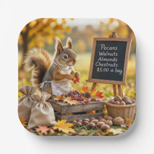 Autumn Farmstand With a Squirrel Paper Plates