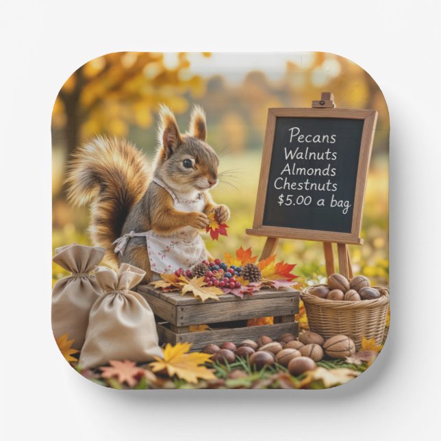 Autumn Farmstand With a Squirrel  Paper Plates (Front)