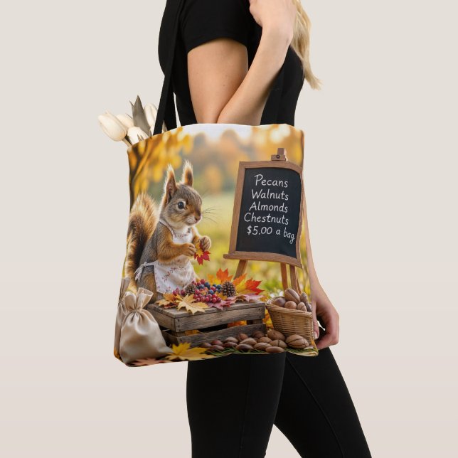 Autumn Farmstand With a Squirrel  Tote Bag (Close Up)