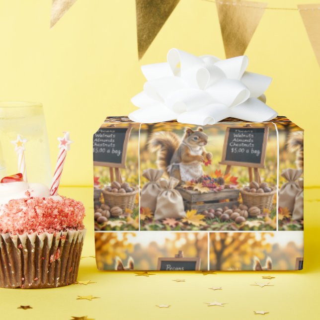 Autumn Farmstand With a Squirrel  Wrapping Paper (Birthday Party)