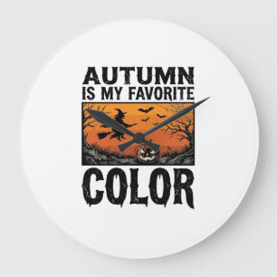 Autumn Favorite Color Halloween Pumpkin Vector Des Large Clock