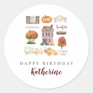Autumn Favorites Whimsical Rustic Birthday Party Classic Round Sticker