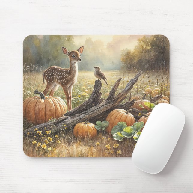 Autumn Fawn In a Pumpkin Patch Mouse Pad (With Mouse)