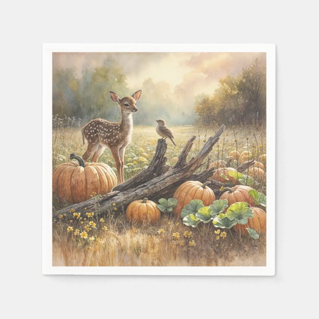Autumn Fawn In a Pumpkin Patch Napkins (Front)