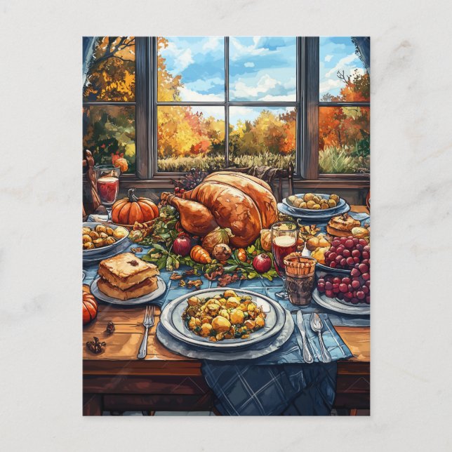 Autumn Feast: A Thanksgiving Celebration Postcard (Front)