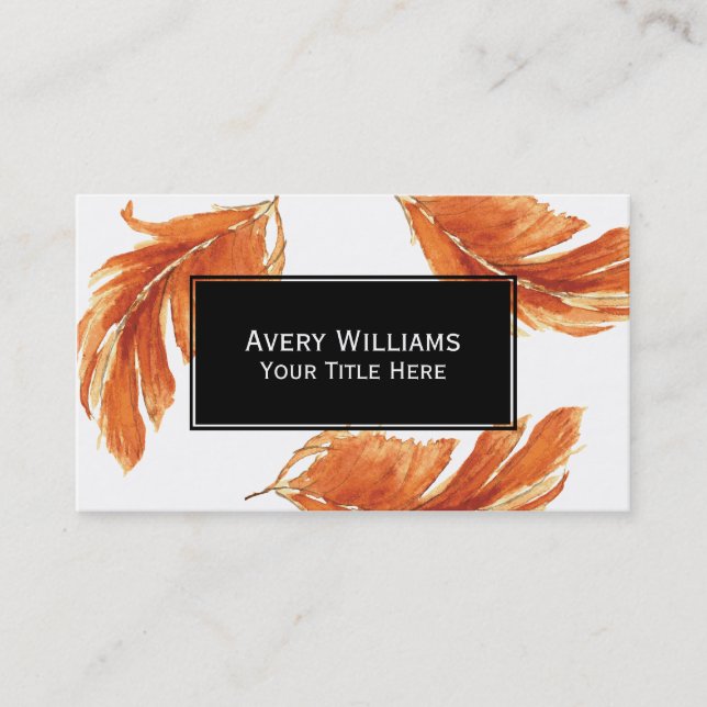 Autumn Feathers Watercolor Illustration Business Card (Front)