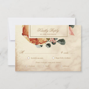 Autumn feel elegant floral RSVP meal choice card