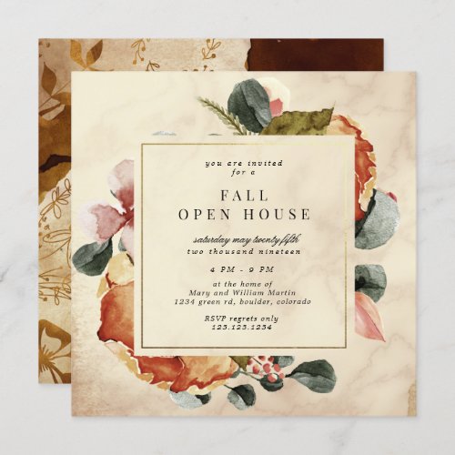 Autumn Feel Elegant Floral Square Open House Invitation