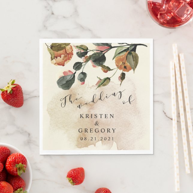 Autumn Feel Elegant Floral Wedding Monogram Napkins (Insitu)