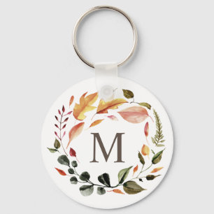 autumn feel elegant wreath monogram keychain