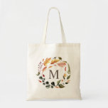 autumn feel floral wreath monogram tote bag<br><div class="desc">Our "autumn feel" collection features beautiful autumn foliage and floral in stunning earth tones ready for an elegant wedding celebration, office supplies or stationery. Coupled with sans serif font for you to customize and elegant script font for custom accents. Check our store for more items from this collection to complete...</div>
