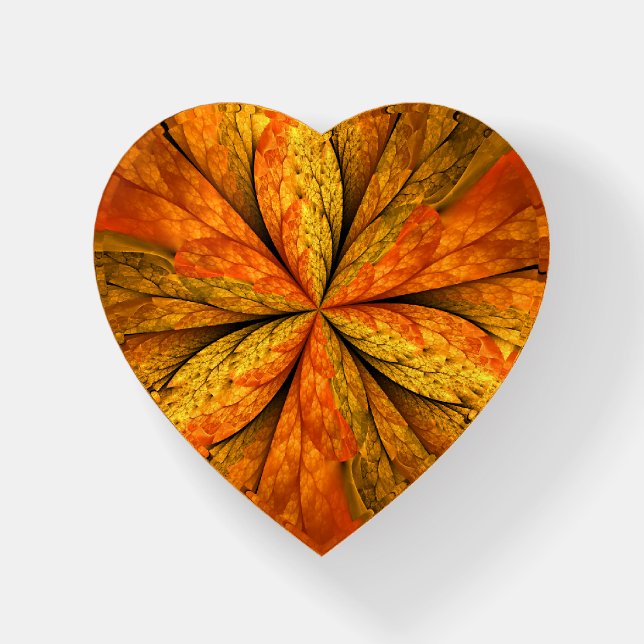 Autumn Feeling, Abstract Fractal Flower Heart Paperweight (Front)