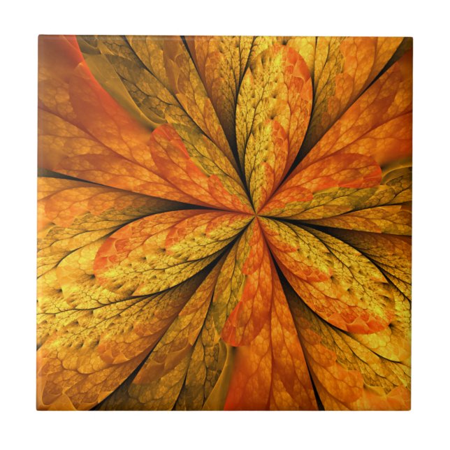 Autumn Feeling, Modern Abstract Fractal Flower Ceramic Tile (Front)