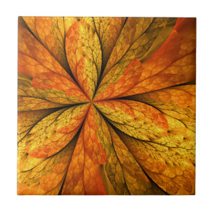 Autumn Feeling, Modern Abstract Fractal Flower Ceramic Tile