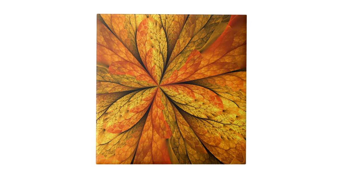 Autumn Feeling Modern Abstract Fractal Flower Ceramic Tile