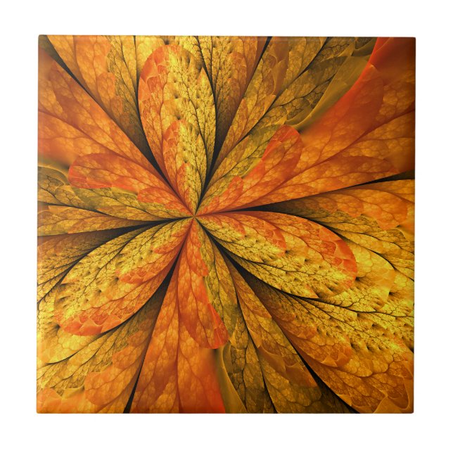 Autumn Feeling, Modern Abstract Fractal Flower Ceramic Tile (Front)