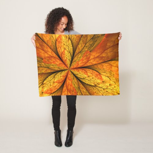Autumn Feeling Modern Abstract Fractal Flower Fleece Blanket