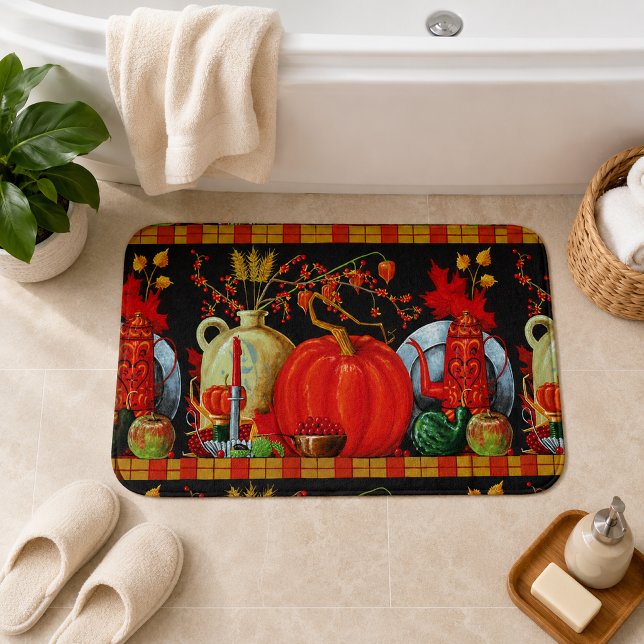 Autumn Festive Antique Painting Pumpkin Decoration Bath Mat (Autumn Festive Antique Painting Pumpkin Decoration Bath Mat)