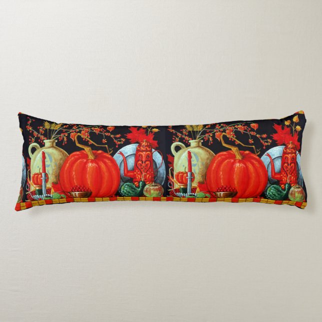 Autumn Festive Antique Painting Pumpkin Decoration Body Pillow (Front)