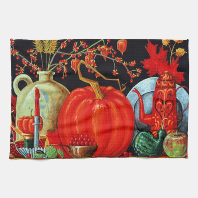 Autumn Festive Antique Painting Pumpkin Decoration Kitchen Towel (Horizontal)