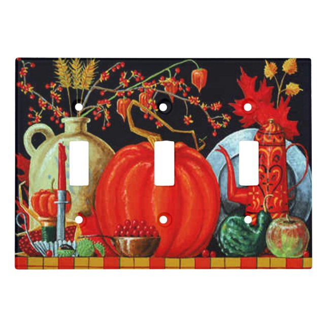 Autumn Festive Antique Painting Pumpkin Decoration Light Switch Cover (Front)
