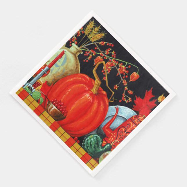 Autumn Festive Antique Painting Pumpkin Decoration Paper Dinner Napkins (Corner)
