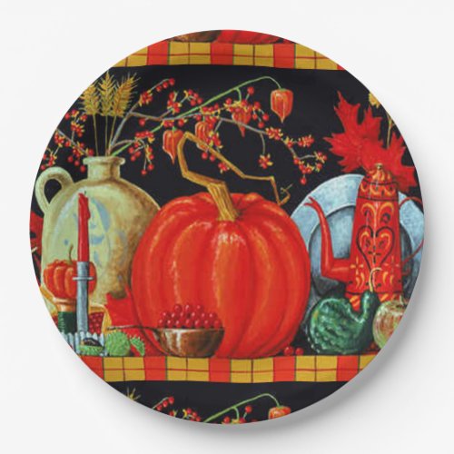 Autumn Festive Antique Painting Pumpkin Decoration Paper Plates