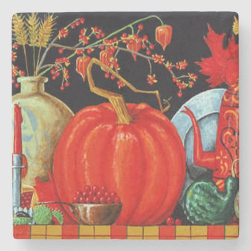Autumn Festive Antique Painting Pumpkin Decoration Stone Coaster