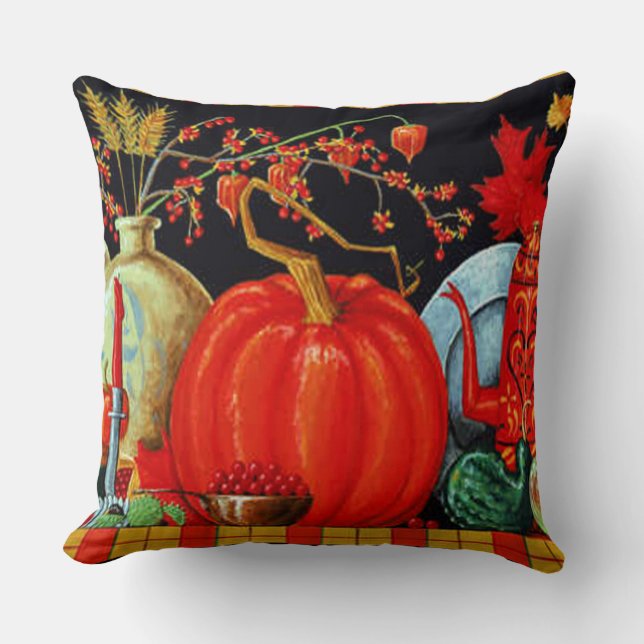 Autumn Festive Antique Painting Pumpkin Decoration Throw Pillow (Front)