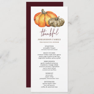 AUTUMN FESTIVE PUMPKINS THANKSGIVING DINNER MENU