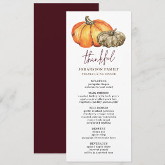 AUTUMN FESTIVE PUMPKINS THANKSGIVING DINNER MENU