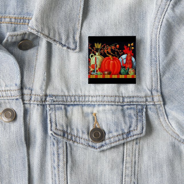Autumn Festive Table pin-back Pinback Button (In Situ)