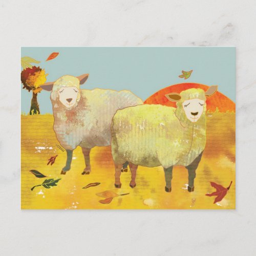 Autumn Field Sheep Postcard