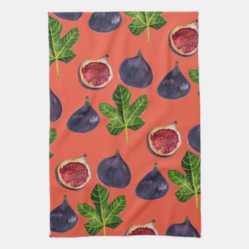 Autumn Figs Watercolor Painting Kitchen Towel