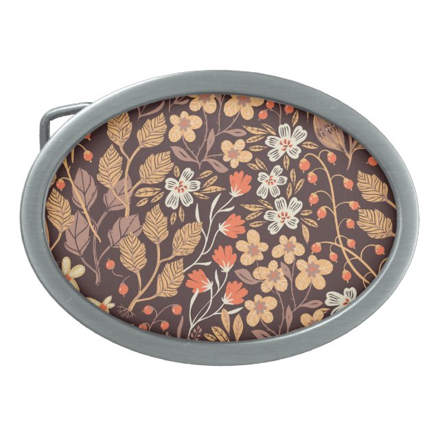 Autumn Flora: Vintage Seamless Pattern Belt Buckle (Front)