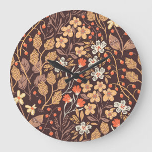 Autumn Flora: Vintage Seamless Pattern Large Clock